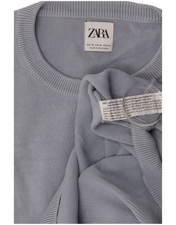Zara Mens Crew Neck Jumper Sweater XL Grey Cotton