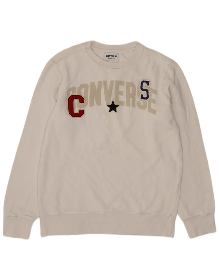 CONVERSE Mens Graphic Sweatshirt Jumper Small White Cotton