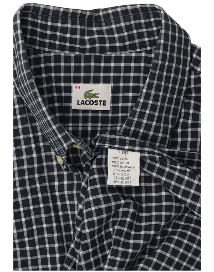 Lacoste Mens Shirt Size 44 XL Navy Blue Gingham Cotton