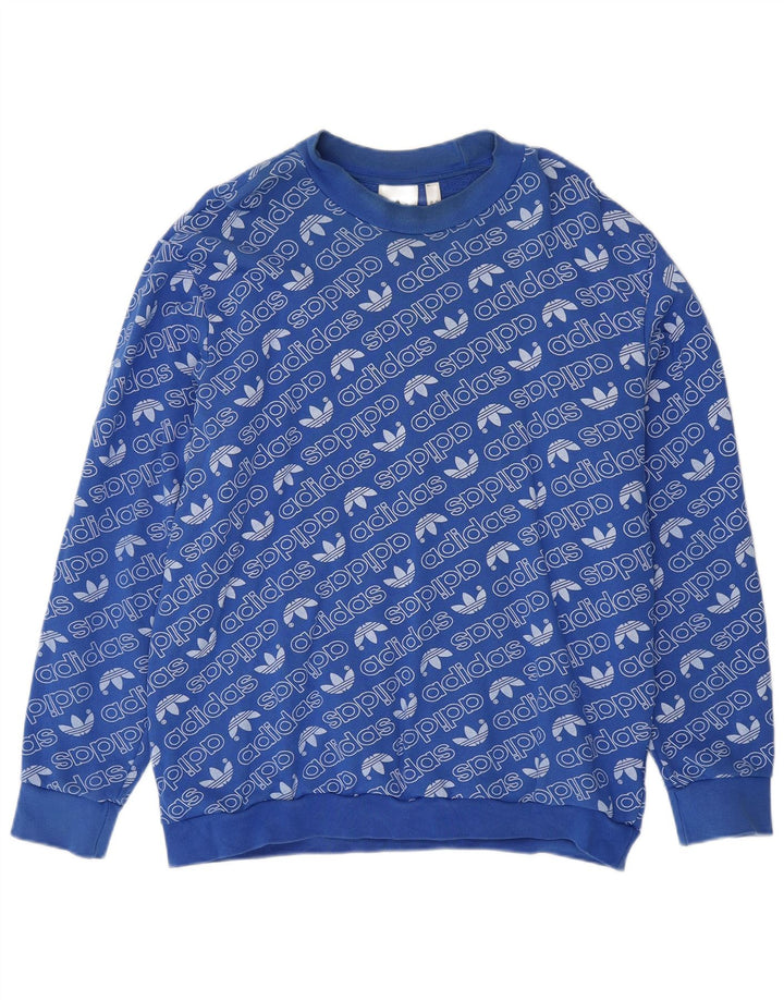 Adidas Mens Graphic Sweatshirt Jumper XL Blue Cotton