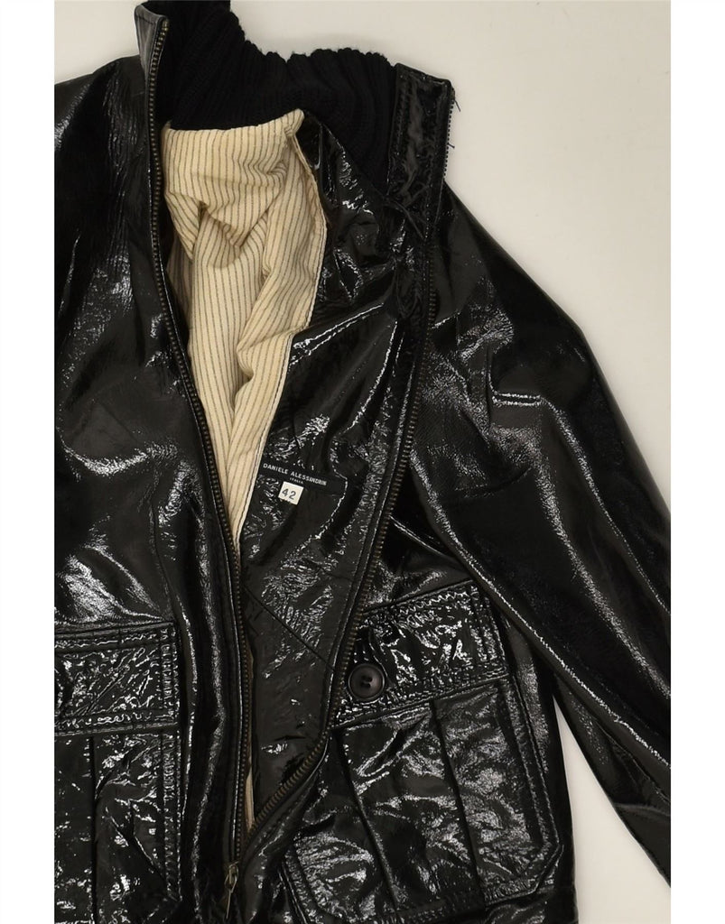 DANIELE ALESSANDRINI Womens Bomber Jacket IT 42 Medium Black Leather Vintage Daniele Alessandrini and Second-Hand Daniele Alessandrini from Messina Hembry 