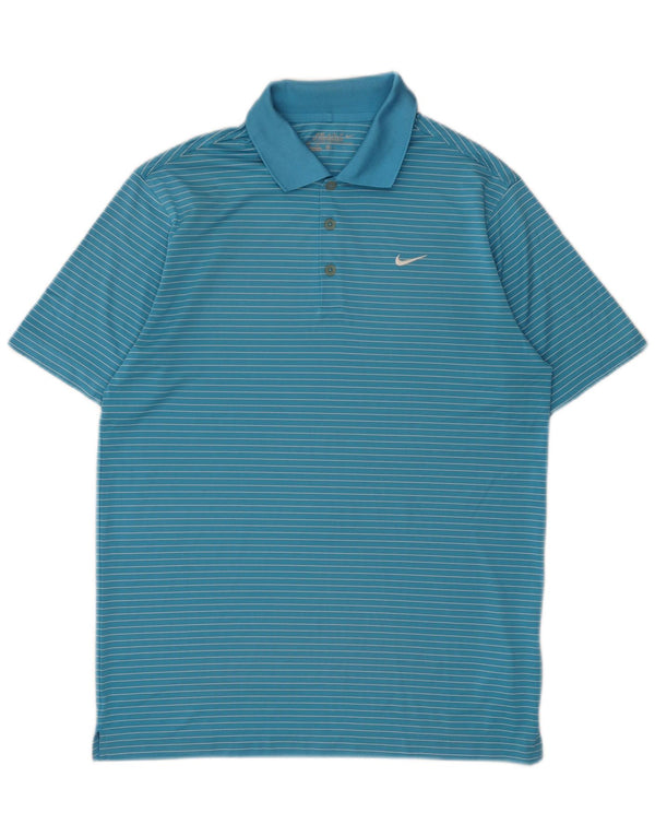 Nike Mens Dri Fit Polo Shirt Medium Blue Pinstripe Polyester