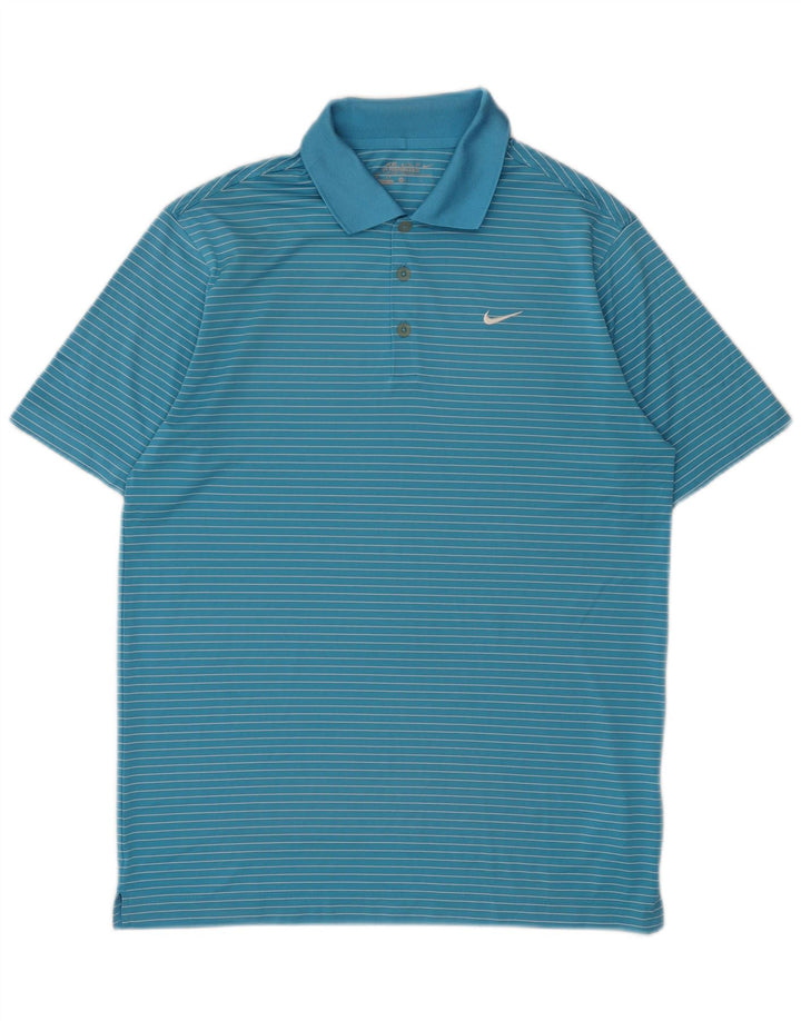 Nike Mens Dri Fit Polo Shirt Medium Blue Pinstripe Polyester