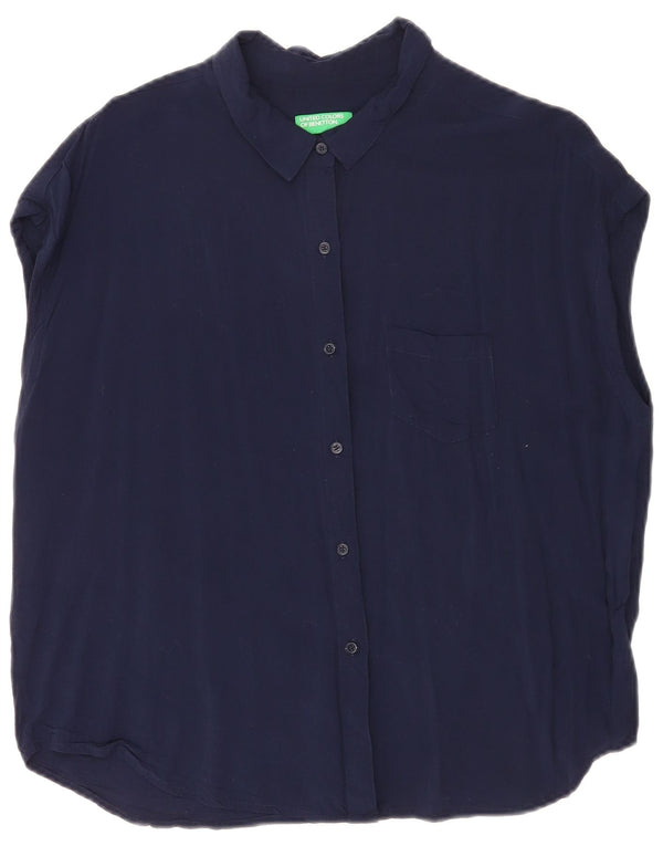 BENETTON Womens Short Sleeve Oversized Shirt UK 14 Medium Navy Blue