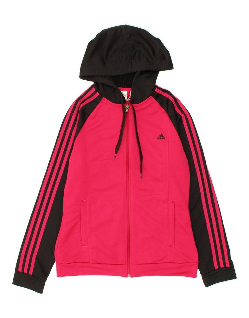 ADIDAS Womens Zip Hoodie Sweater UK 12/14 Medium Pink Colourblock | Vintage Adidas | Thrift | Second-Hand Adidas | Used Clothing | Messina Hembry 