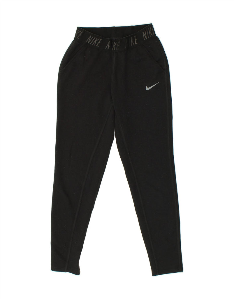 NIKE Womens Dri Fit Graphic Tracksuit Trousers UK 6 XS Black Polyester Vintage Nike and Second-Hand Nike from Messina Hembry 