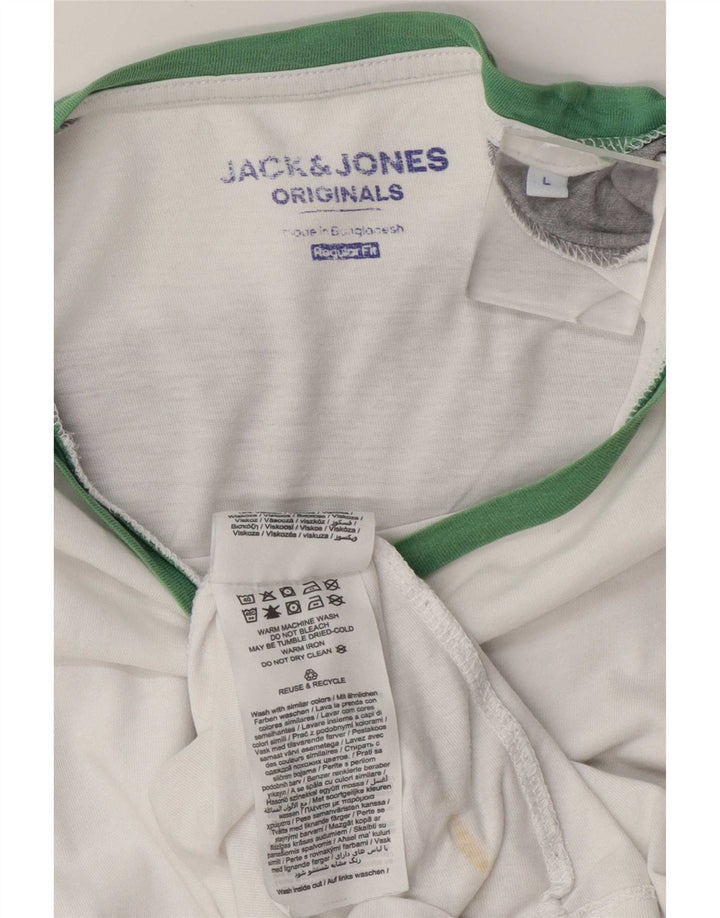 Jack & Jones Mens Regular Fit Top Long Sleeve Large White Colourblock