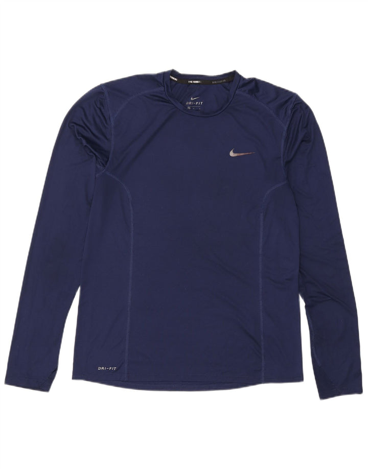 Nike Mens Dri Fit Top Long Sleeve Medium Navy Blue Polyester