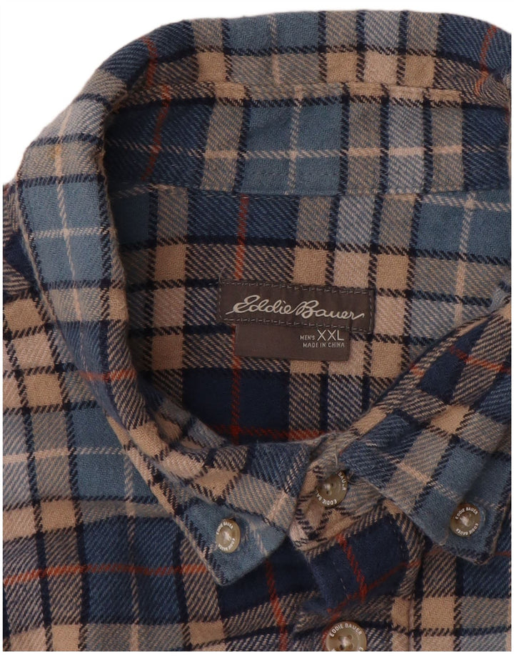 EDDIE BAUER Mens Flannel Shirt 2XL Blue Check Cotton