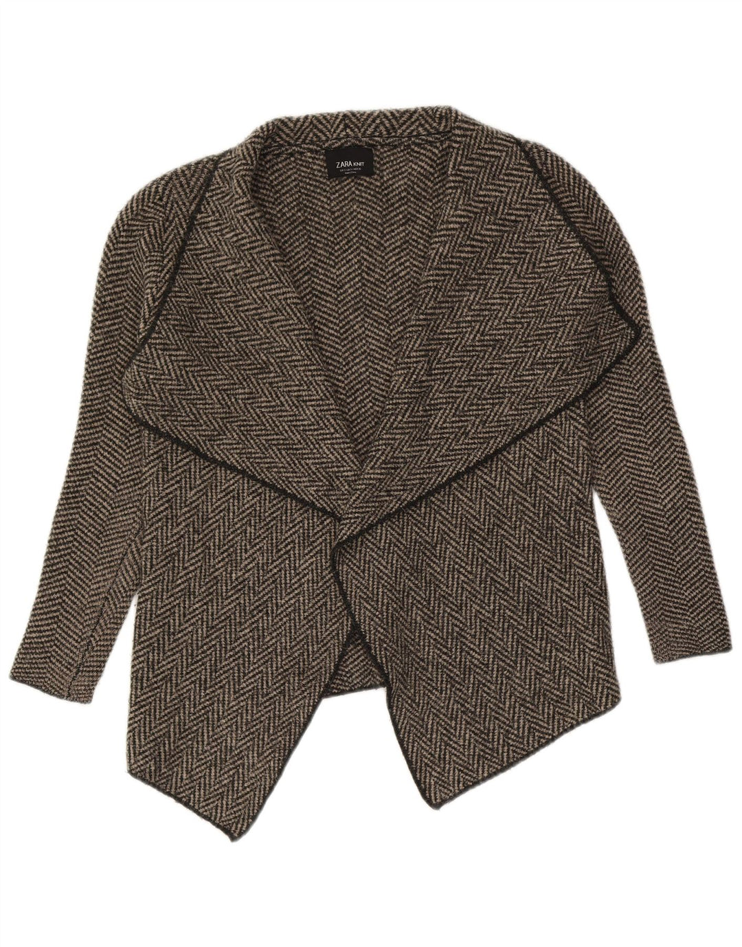 Zara Womens Asymmetric Open Cardigan Sweater UK 10 Small Grey Herringbone