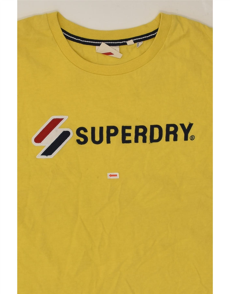 SUPERDRY Womens Crop Graphic T-Shirt Top UK 16 Large Yellow Cotton | Vintage Superdry | Thrift | Second-Hand Superdry | Used Clothing | Messina Hembry 