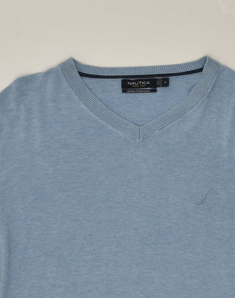 NAUTICA Mens V-Neck Jumper Sweater Medium Blue Cotton | Vintage Nautica | Thrift | Second-Hand Nautica | Used Clothing | Messina Hembry 