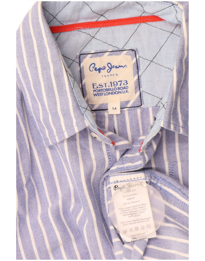 PEPE Jeans Boys Shirt 13-14 Years Blue Striped Cotton