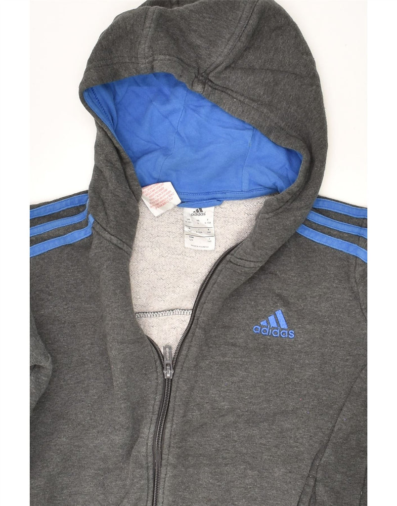 ADIDAS Boys Zip Hoodie Sweater 9-10 Years Grey Cotton | Vintage Adidas | Thrift | Second-Hand Adidas | Used Clothing | Messina Hembry 