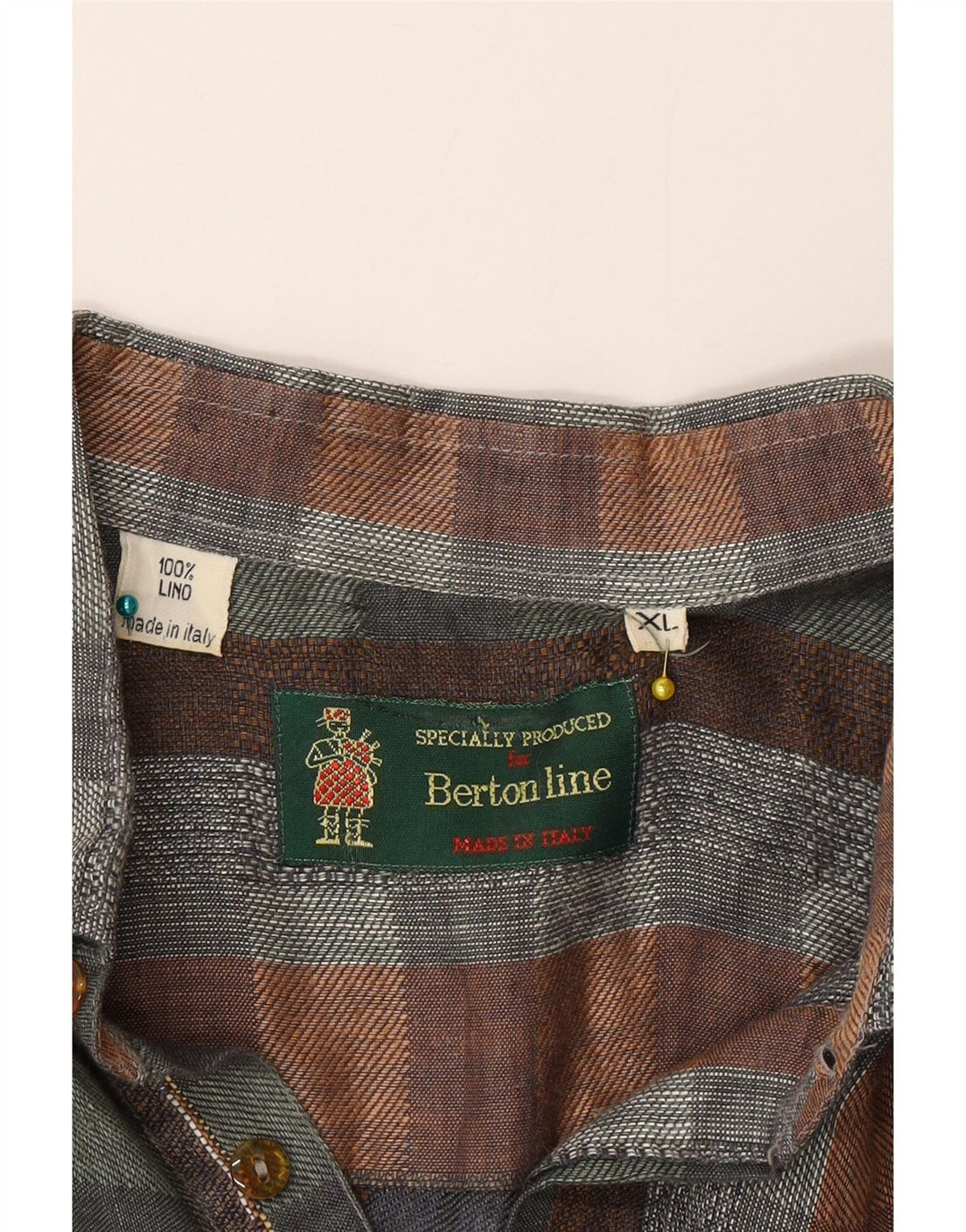 Vintage Mens Short Sleeve Pullover Shirt XL Multicoloured Check Linen