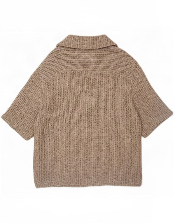 Zara Mens Short Sleeve Knit Shirt Medium Beige Cotton