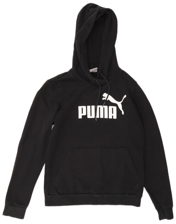 Puma Womens Graphic Hoodie Jumper UK 10 Small Black Cotton