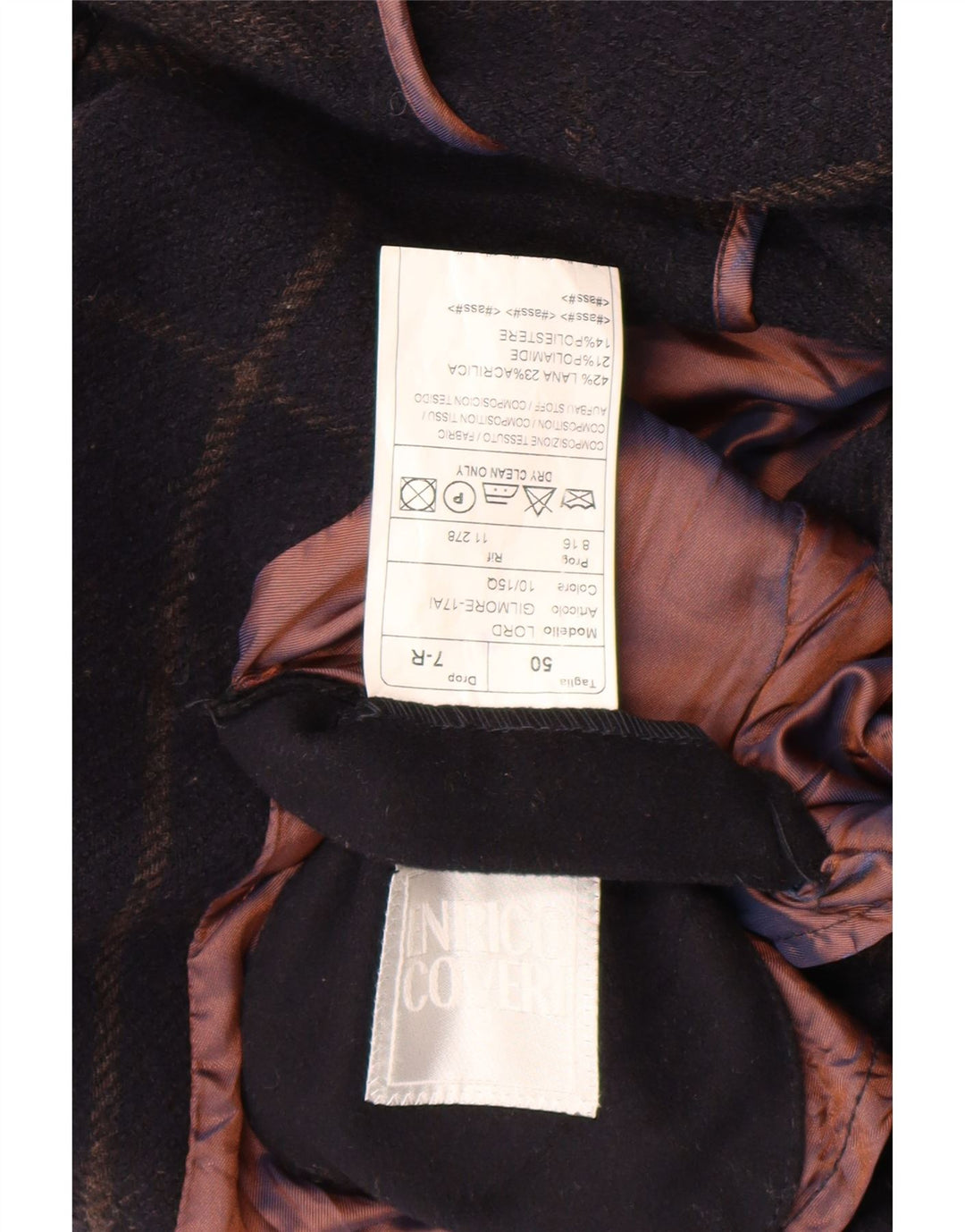 Enrico Coveri Mens Double Breasted Coat IT 50 Large Navy Blue Check Wool