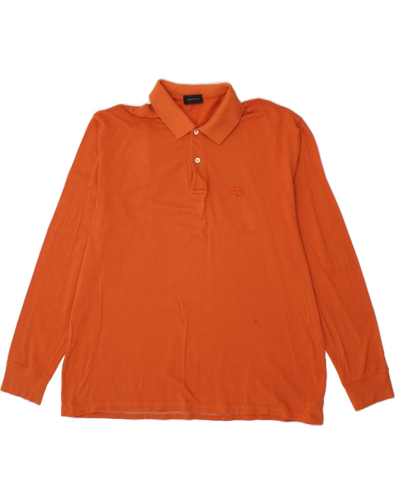 SERGIO TACCHINI Mens Long Sleeve Polo Shirt IT 56 XL Orange Cotton Vintage Sergio Tacchini and Second-Hand Sergio Tacchini from Messina Hembry 