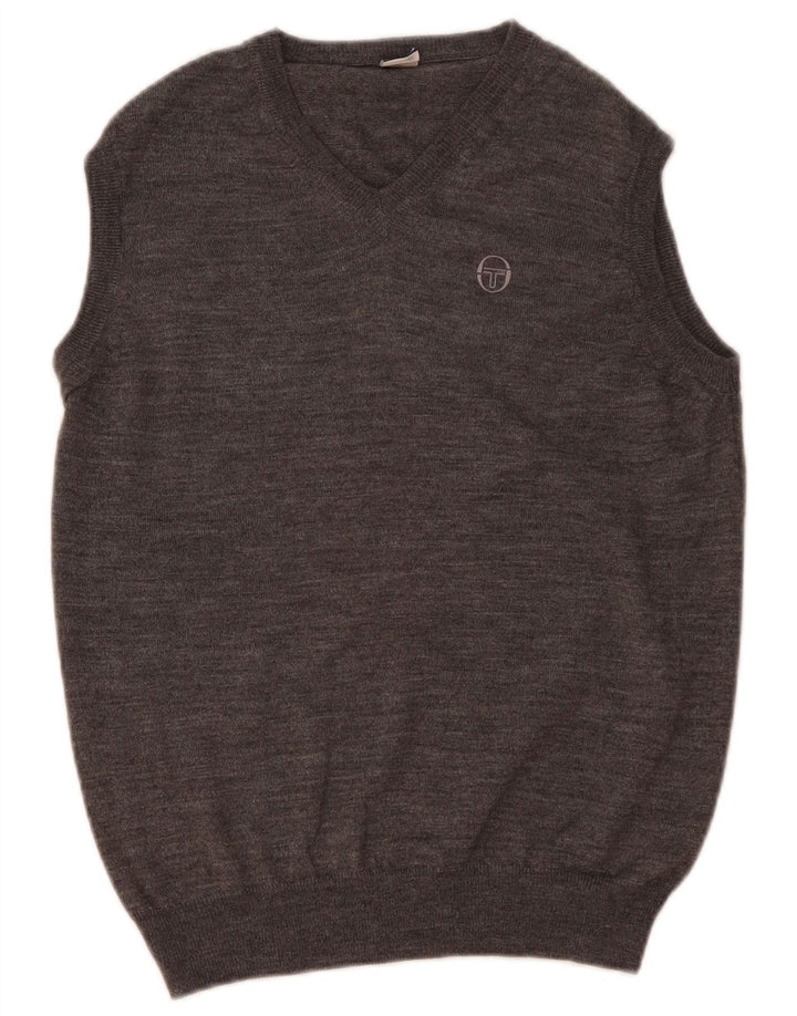 Sergio Tacchini Womens Vest Tank Top UK 14 Medium Grey Flecked Wool