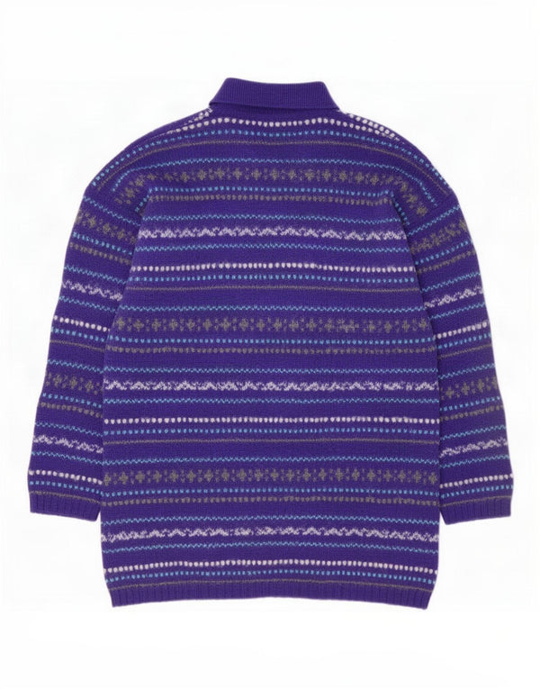 Vintage Mens Polo Neck Jumper Sweater XL Purple Fair Isle