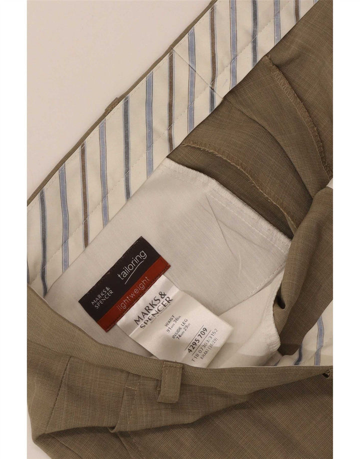 Marks & Spencer Womens Straight Suit Trousers W36 L29 Khaki Polyester