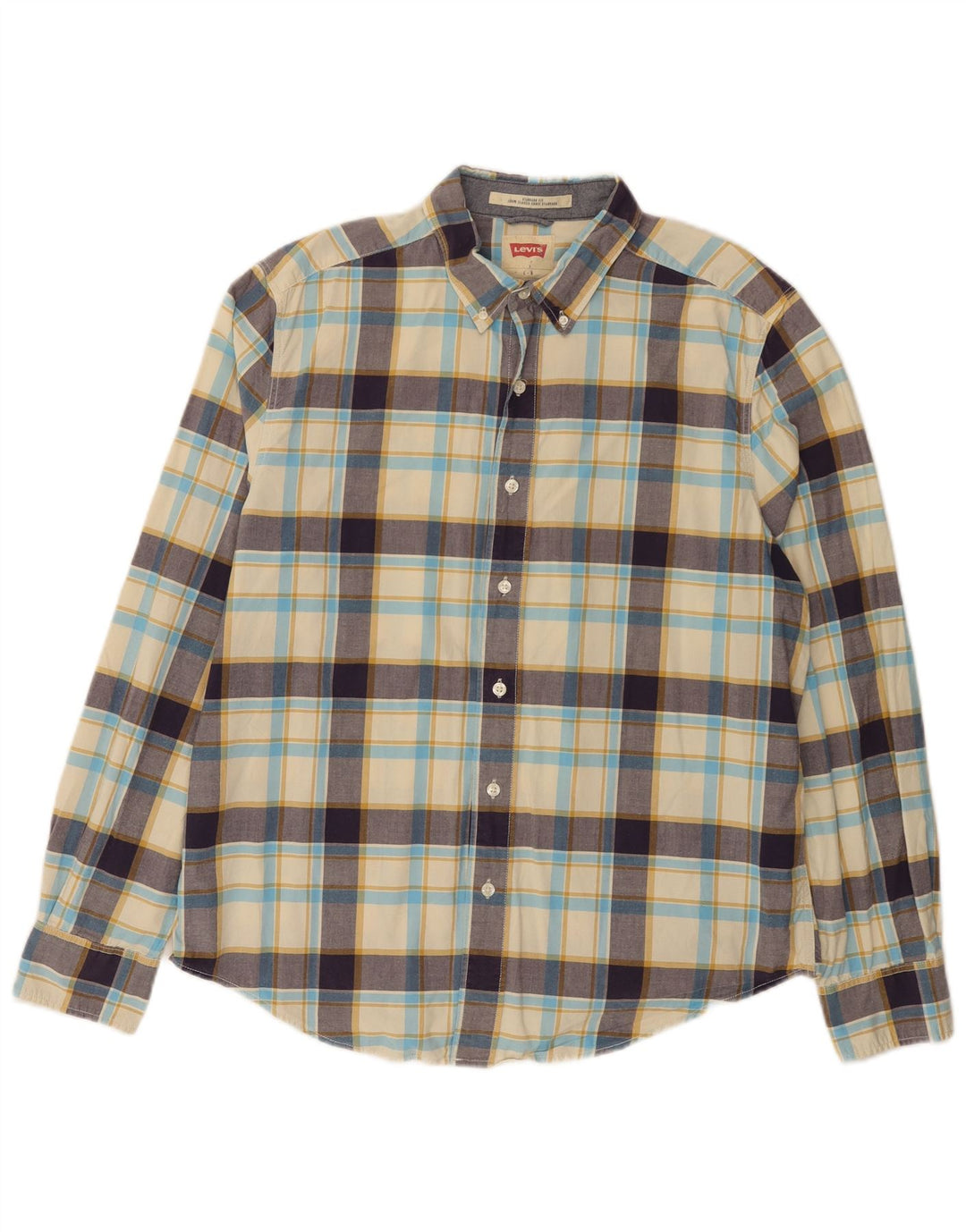 Levi's Mens Standard Fit Shirt Large Beige Check Cotton