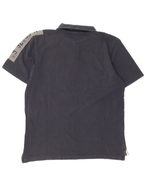 Helly Hansen Mens Graphic Rugby Polo Shirt Large Navy Blue Cotton