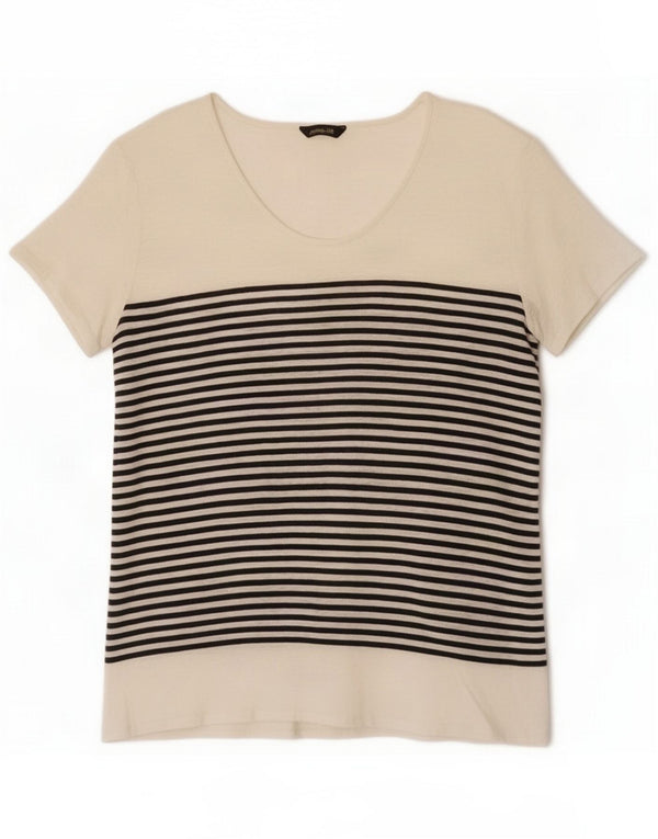 Massimo Dutti Womens T-Shirt Top UK 18 XL White Striped Cotton