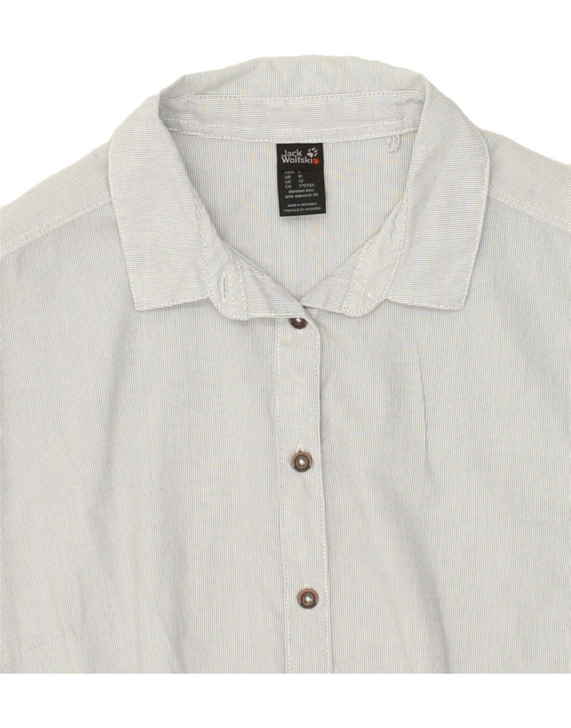 JACK WOLFSKIN Womens Short Sleeve Shirt UK 12 Medium Grey Pinstripe Cotton | Vintage Jack Wolfskin | Thrift | Second-Hand Jack Wolfskin | Used Clothing | Messina Hembry 