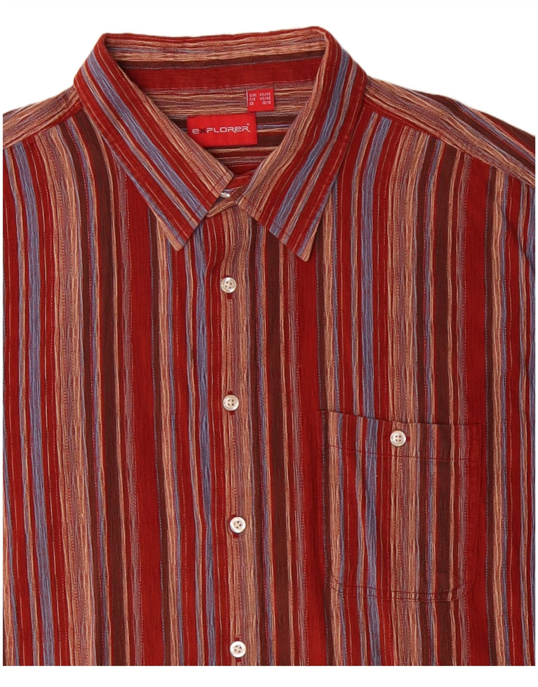 EXPLORER Mens Short Sleeve Shirt Size 18 2XL Red Striped Cotton