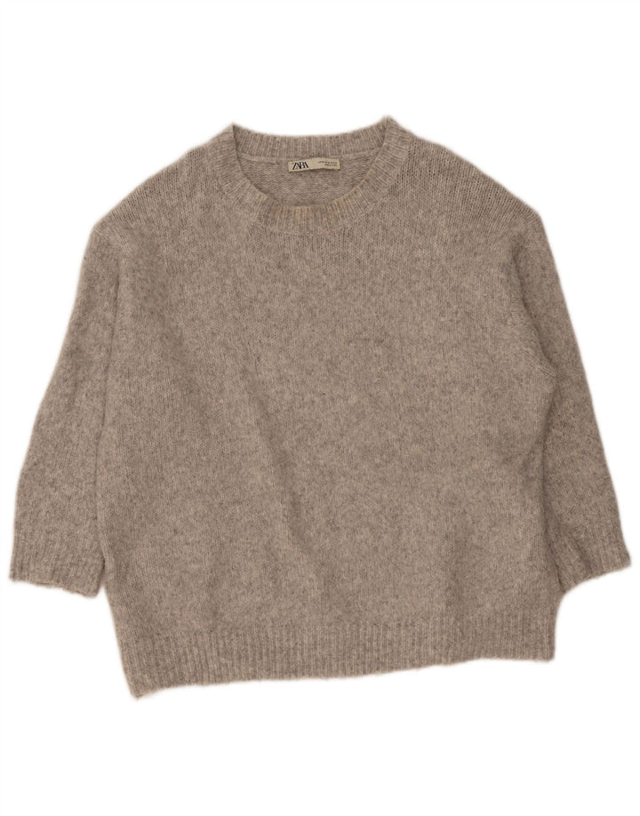 Zara Womens Oversized Boat Neck Jumper Sweater UK 14 Medium Grey Acrylic