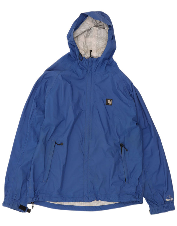 Carhartt Mens Hooded Rain Jacket UK 40 Large Blue Nylon