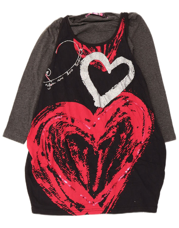 Desigual Girls Long Sleeve Graphic Bubble Dress 7-8 Years Black Heart