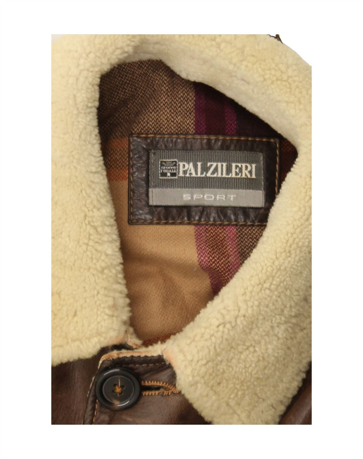 PALZILERI Mens Leather Coat IT 50 Large Brown Leather Vintage Palzileri and Second-Hand Palzileri from Messina Hembry 