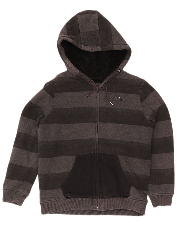Quiksilver Boys Zip Hoodie Sweater 13-14 Years Grey Striped Cotton
