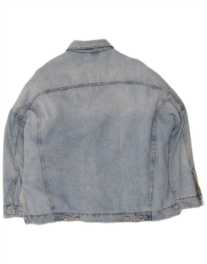 Zara Womens Oversized Denim Sherpa Jacket UK 14 Medium Blue