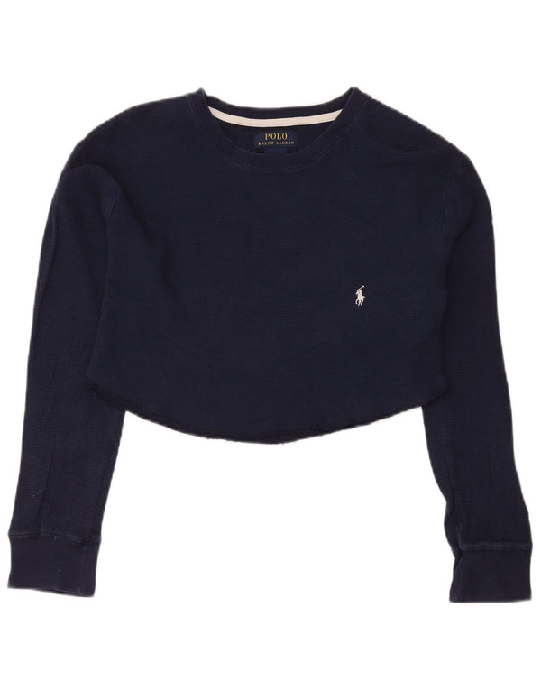 Polo Ralph Lauren Womens Crop Top Long Sleeve UK 18 XL Navy Blue Cotton