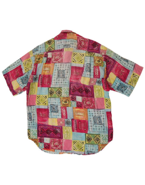 Vintage Mens Short Sleeve Shirt Medium Multicoloured Patchwork