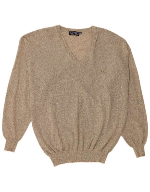 Trussardi Mens V-Neck Jumper Sweater Large Beige Cotton