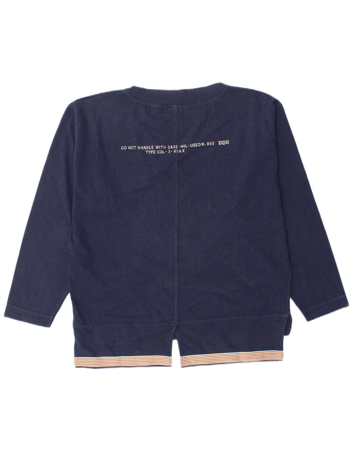 Sisley Womens Graphic Oversized Sweatshirt Jumper UK 14 Medium Navy Blue