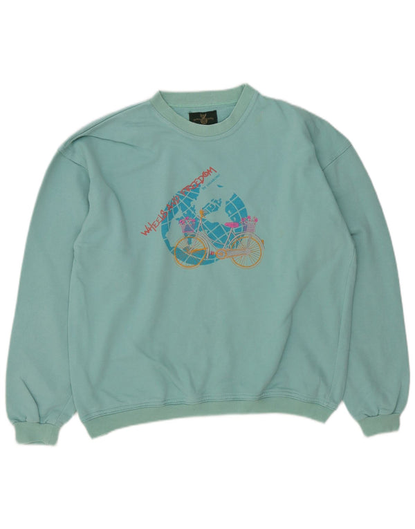Vagabond Womens Graphic Oversized Sweatshirt Jumper UK 10 Small Turquoise