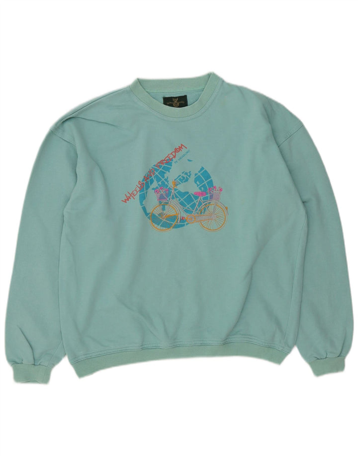 Vagabond Womens Graphic Oversized Sweatshirt Jumper UK 10 Small Turquoise