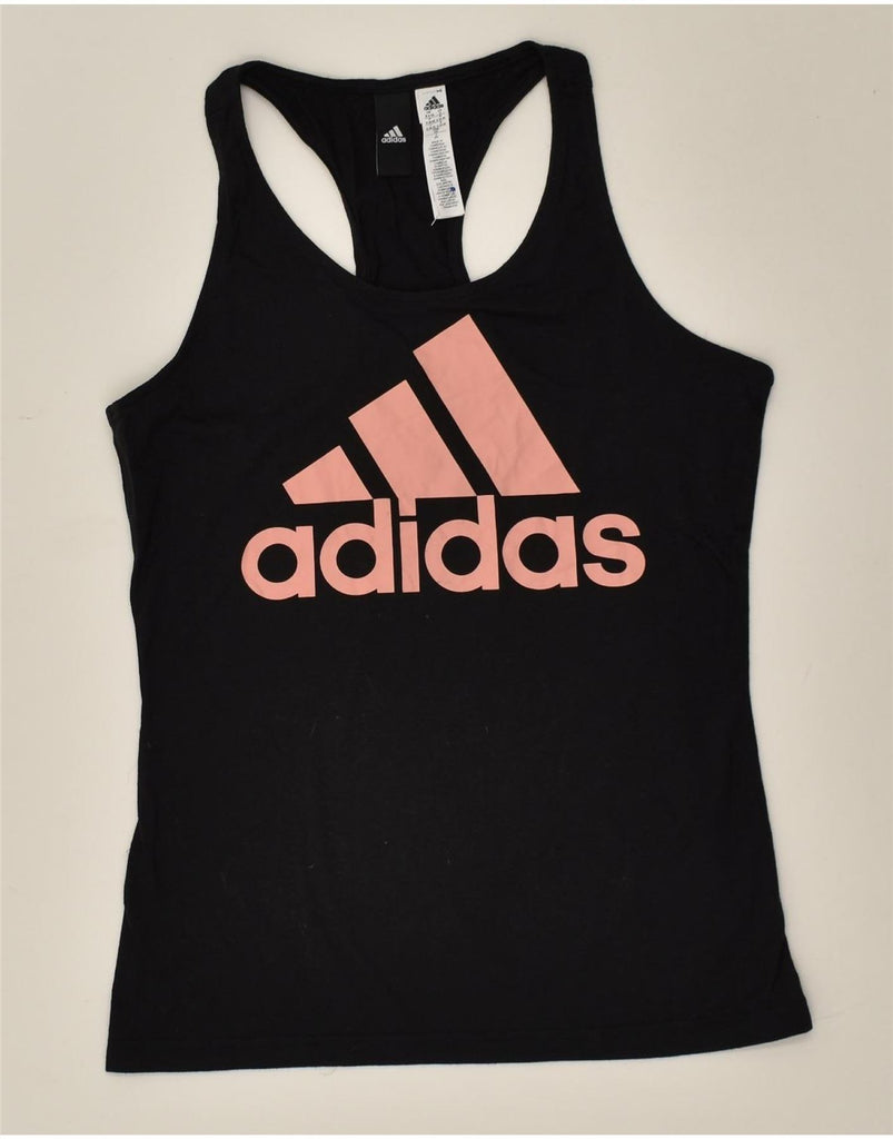 ADIDAS Womens Graphic Vest Top UK 8/10 Small Black Cotton | Vintage Adidas | Thrift | Second-Hand Adidas | Used Clothing | Messina Hembry 