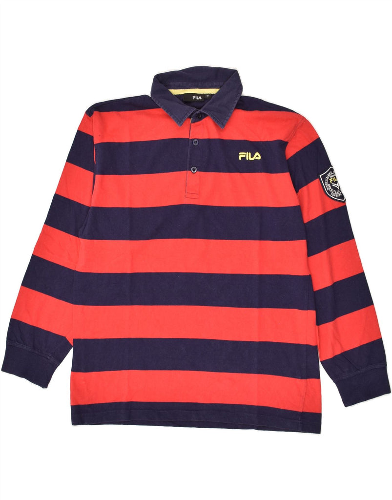 FILA Mens Long Sleeve Polo Shirt Medium Navy Blue Striped Cotton | Vintage Fila | Thrift | Second-Hand Fila | Used Clothing | Messina Hembry 