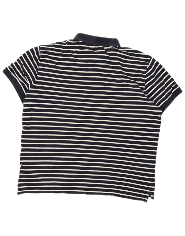 Massimo Dutti Mens Polo Shirt Large Navy Blue Striped