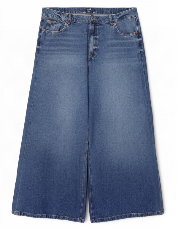 Marks & Spencer Womens High Waist Wide Leg Jeans UK 20 2XL W42 L30 Blue
