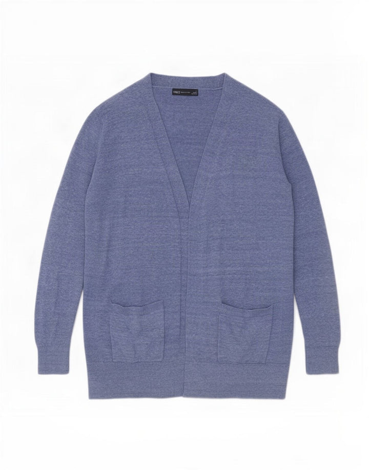 Marks & Spencer Womens Open Cardigan Sweater UK 12 Medium Blue Flecked