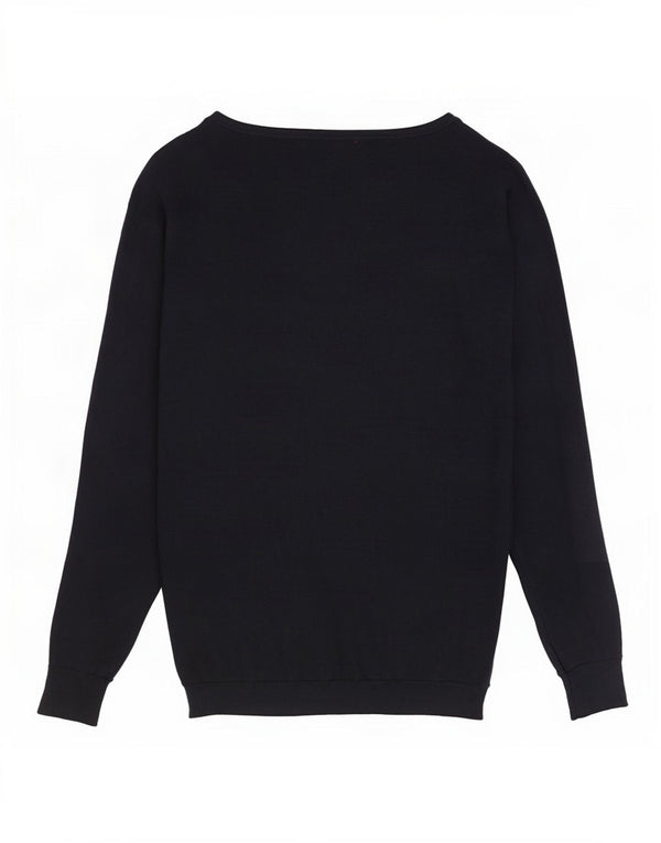 Guess Womens Graphic Boat Neck Jumper Sweater UK 14 Medium Navy Blue