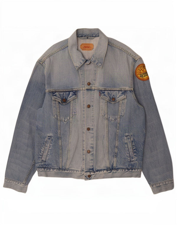 Levi's Mens Acid Wash Graphic Denim Jacket UK 42 XL Blue Cotton